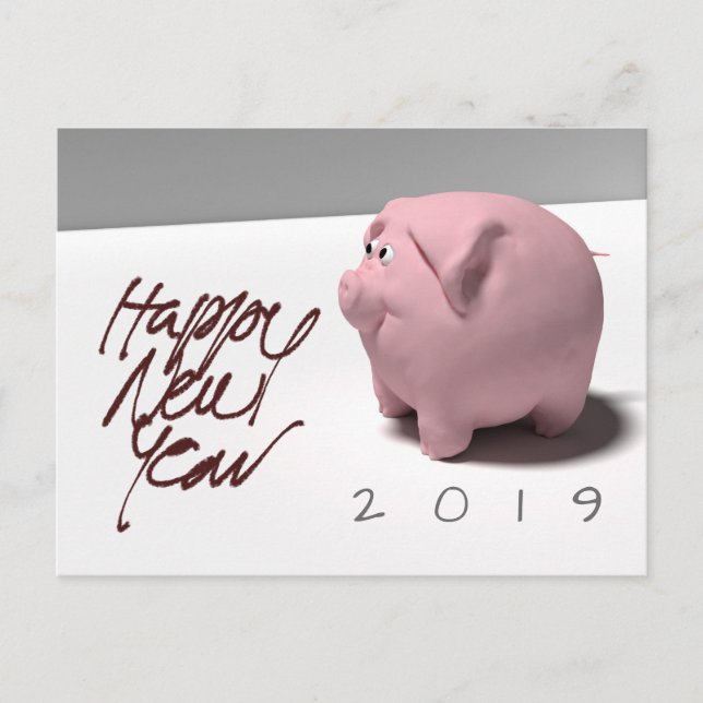 Happy New Year PIg 3D custom Greeting Postcard (Front)