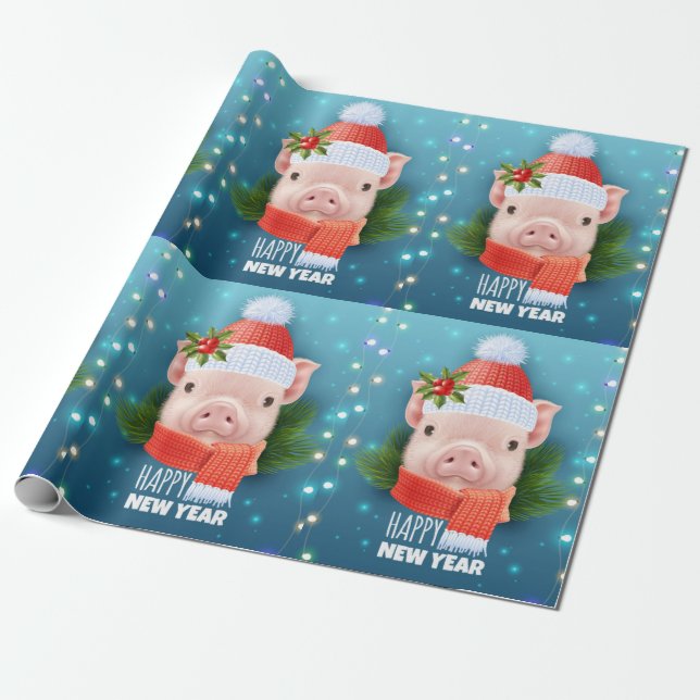 Happy New Year Pig Wrapping Paper (Unrolled)