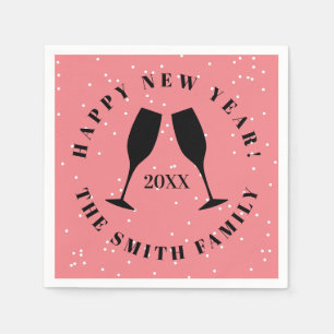 Happy New Year pink champagne flute cheers custom Napkins