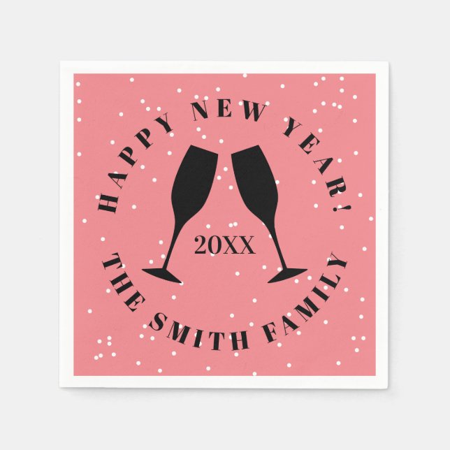 Happy New Year pink champagne flute cheers custom Napkins (Front)