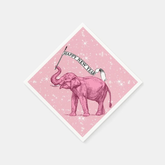 Happy New Year Pink Elephant Cocktail Party Napkins (Corner)