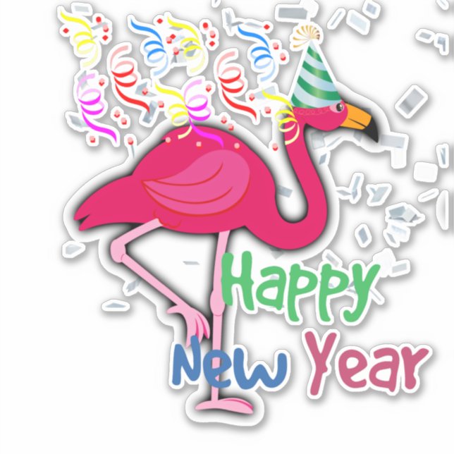 Happy New Year, Pink Flamingo greetings Sticker (Front)