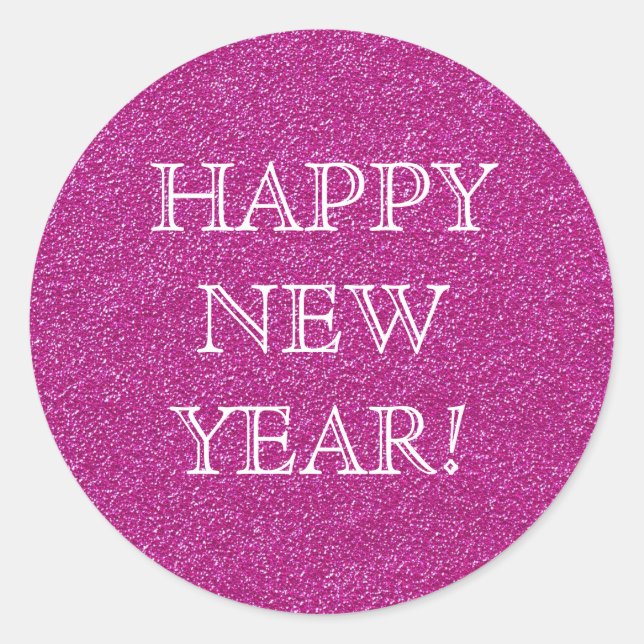 Happy New Year! Pink Glitter Glamour Party Classic Round Sticker (Front)