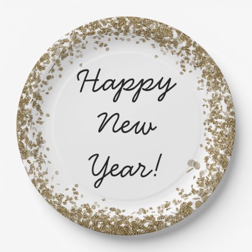 Happy New Year plate with gold and black