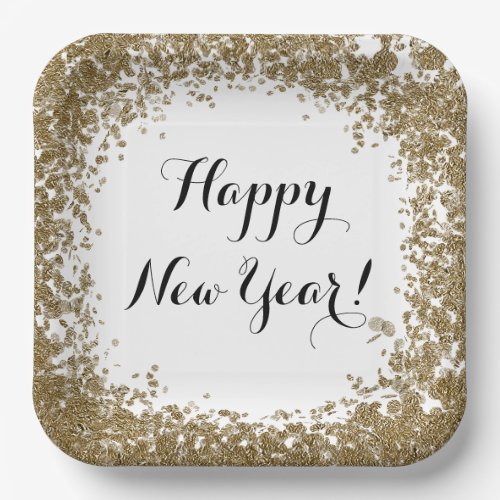 Happy New Year plate with gold and black