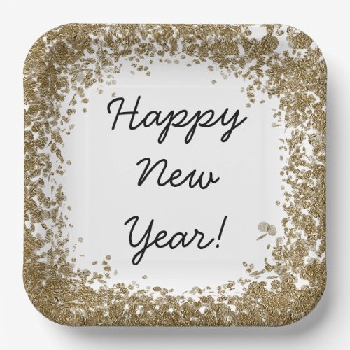 Happy New Year plate with gold and black