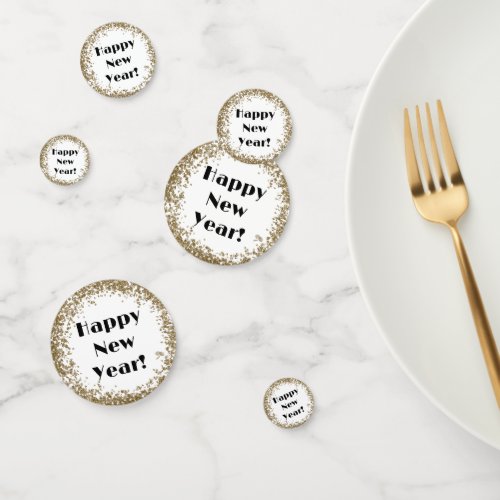 Happy New Year plate with gold and black Confetti