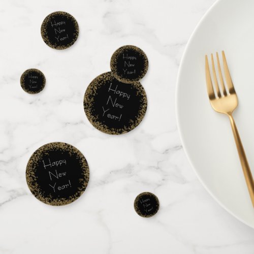 Happy New Year plate with gold and black Confetti