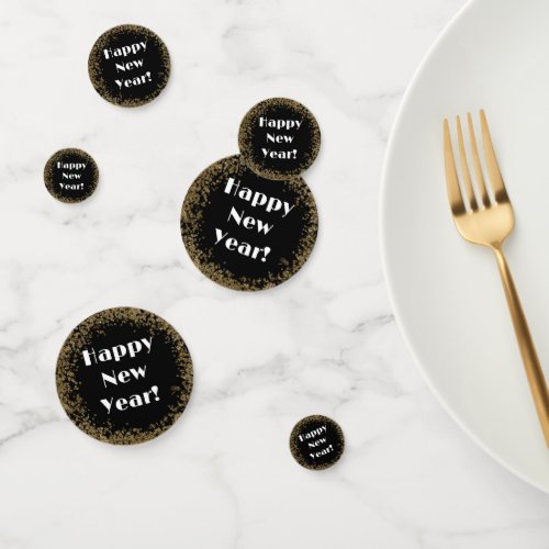 Happy New Year plate with gold and black Confetti