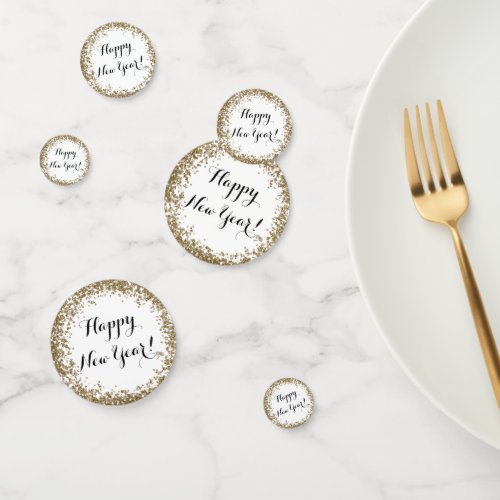 Happy New Year plate with gold and black Confetti