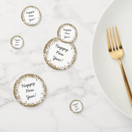 Happy New Year plate with gold and black Confetti