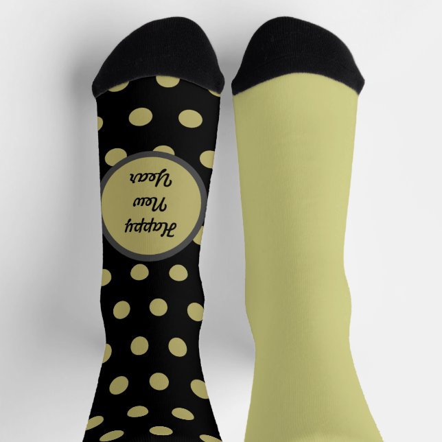 Happy New Year Polka Dot Mismatched Socks (Black) (Top)