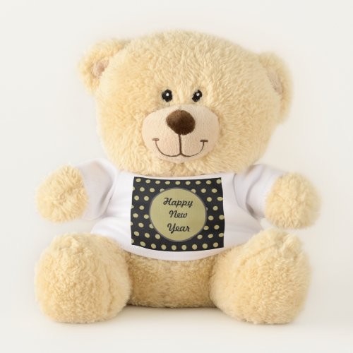 Happy New Year Polka Dot Teddy Bear Black  Gold