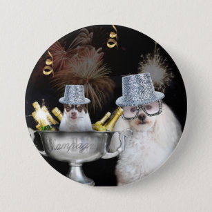 Happy New Year poodle and chihuahua button