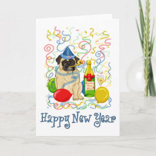 Happy New Year Pug Holiday Card