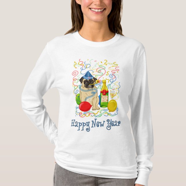 Happy New Year Pug T-Shirt (Front)