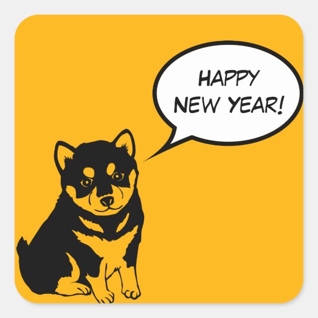 Happy New Year Puppy Square Sticker (Front)