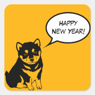 Happy New Year Puppy Square Sticker