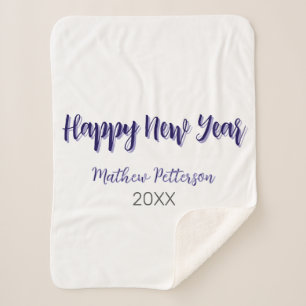 Happy new year purple black add name year simple sherpa blanket