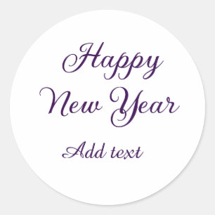 Happy new year purple calligraphy simple minimal classic round sticker