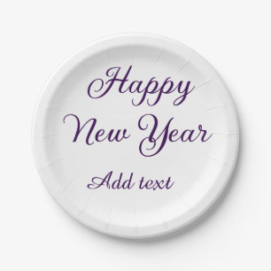 Happy new year purple calligraphy simple minimal paper plates