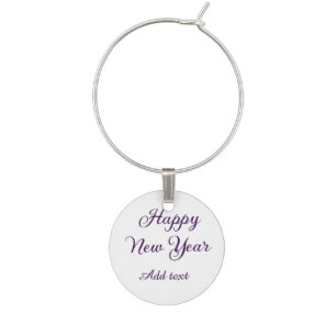 Happy new year purple calligraphy simple minimal  wine charm