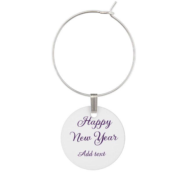 Happy new year purple calligraphy simple minimal  wine charm (Front)