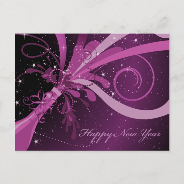 Happy New Year Purple Champagne Postcard (Front)