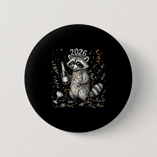 Happy New Year Raccoon With Champagne Funny New Ye Button (Front)