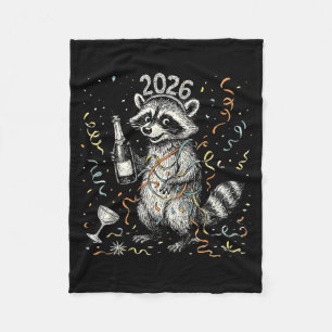 Happy New Year Raccoon With Champagne Funny New Ye Fleece Blanket