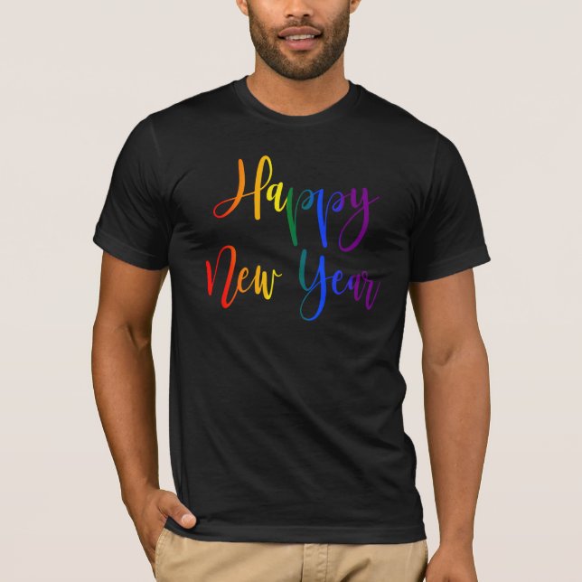 Happy New Year Rainbow LGBTQ Gay Pride Christmas T-Shirt (Front)