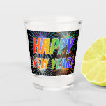 [ Thumbnail: "Happy New Year!" Rainbow Text + Fireworks Pattern Shot Glass ]