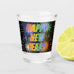 [ Thumbnail: "Happy New Year!" Rainbow Text, Fireworks Pattern Shot Glass ]