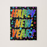 [ Thumbnail: "Happy New Year!" Rainbow Text, Stars Pattern Jigsaw Puzzle ]