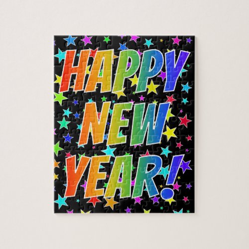 HAPPY NEW YEAR Rainbow Text Stars Pattern Jigsaw Puzzle