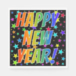 [ Thumbnail: "Happy New Year!" Rainbow Text, Stars Pattern Napkins ]