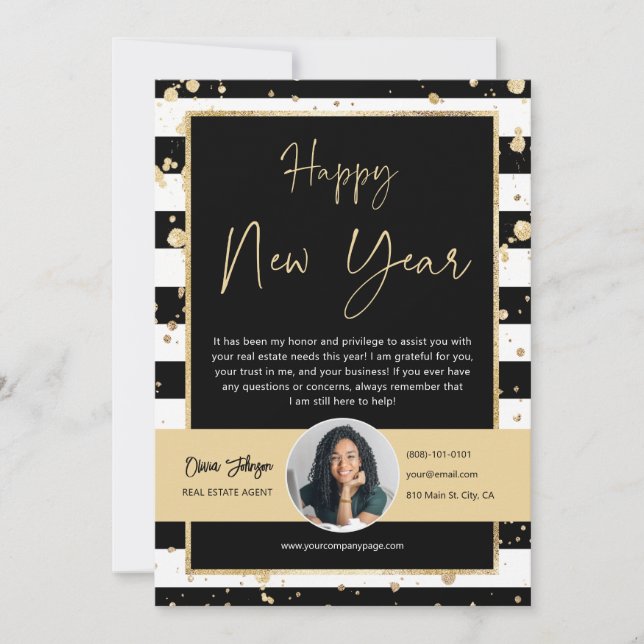Happy New Year Real Estate Photo Thank you Card (Front)