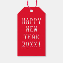 Happy New Year red and white modern custom Gift Tags