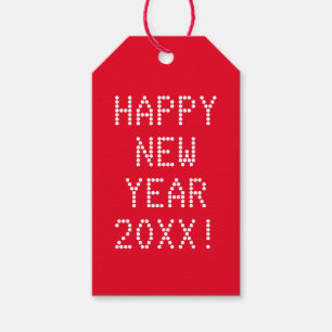 Happy New Year red and white modern custom Gift Tags