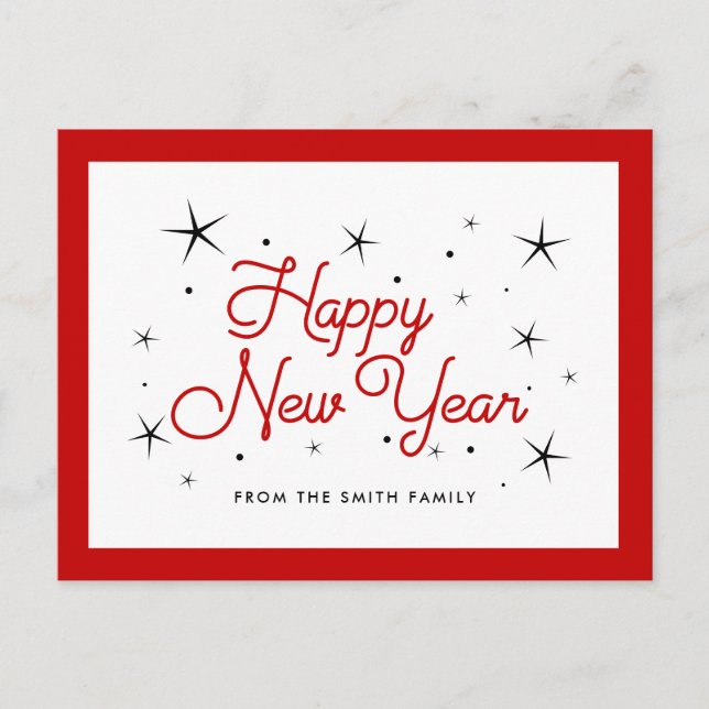 Happy New Year red and white Postcard (Front)