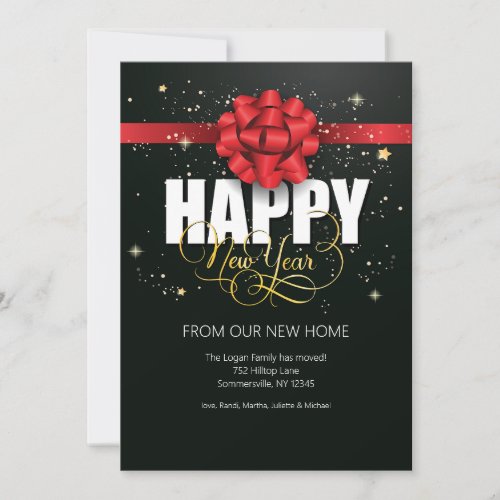 Happy New Year Red Bow Card