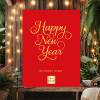 Happy New Year red gold business logo