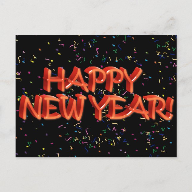 Happy New Year Red Text w/Confetti Holiday Postcard (Front)