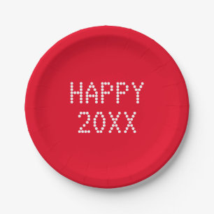 Happy New Year red white custom number modern Paper Plates