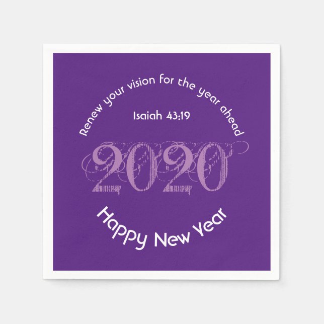 Happy New Year RENEW VISION 2020 PURPLE Paper Napkins (Front)