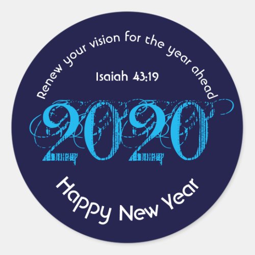 Happy New Year RENEW VISION 2020 Stylish BLUE Classic Round Sticker