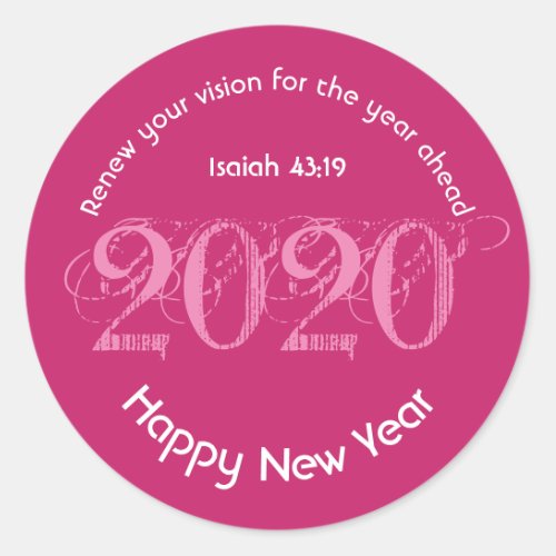 Happy New Year RENEW VISION 2020 Stylish PINK Classic Round Sticker