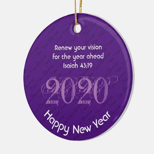 Happy New Year RENEW VISION 2020 Stylish PURPLE Ceramic Ornament (Left)