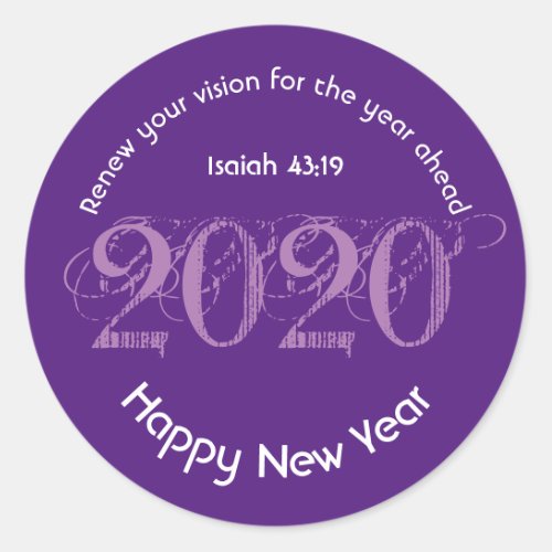 Happy New Year RENEW VISION 2020 Stylish Purple Classic Round Sticker