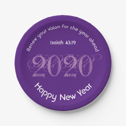 Happy New Year RENEW VISION 2020 Stylish PURPLE Paper Plates